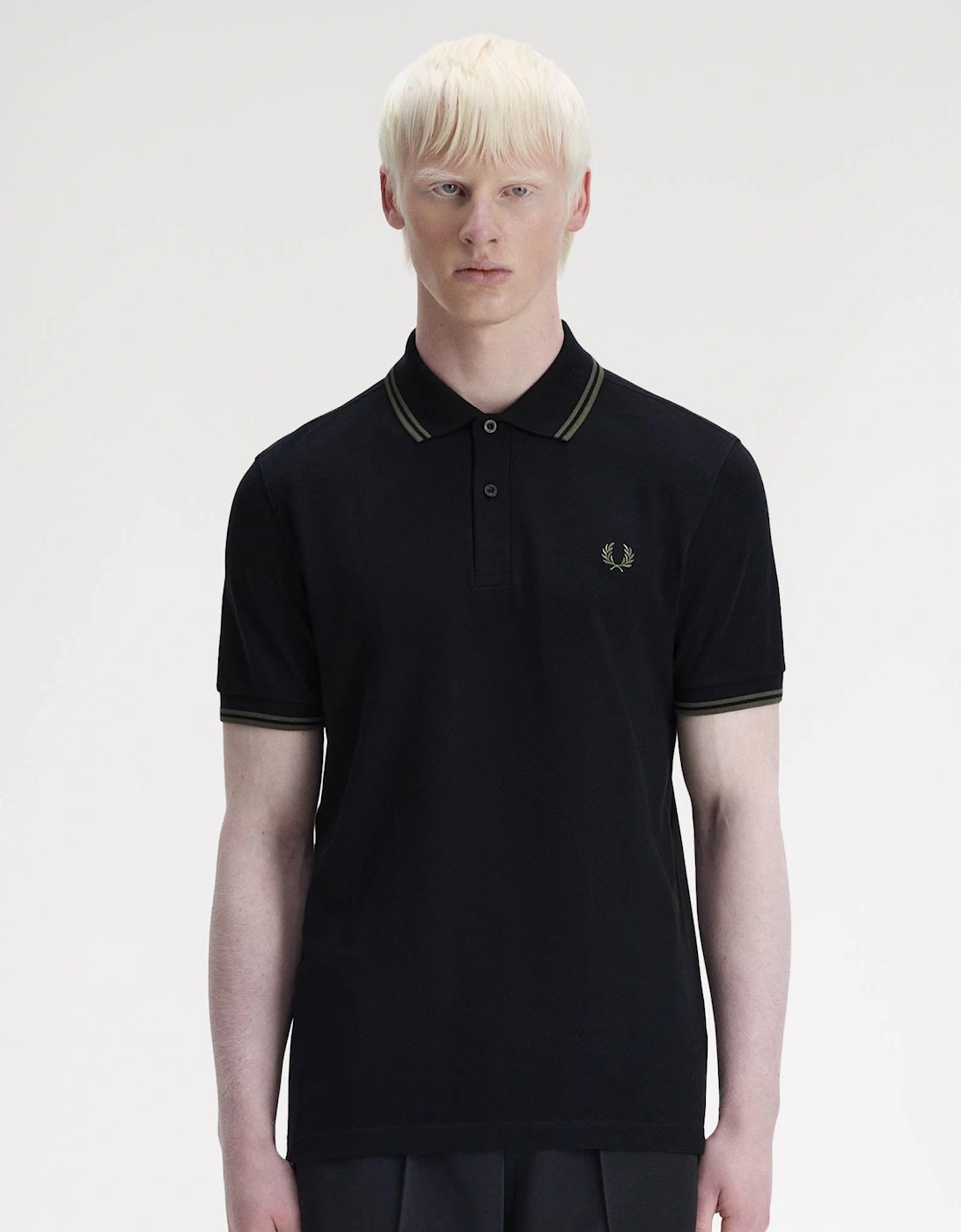 Mens Twin Tipped Signature Polo Shirt - Black/Field Green T44, 6 of 5