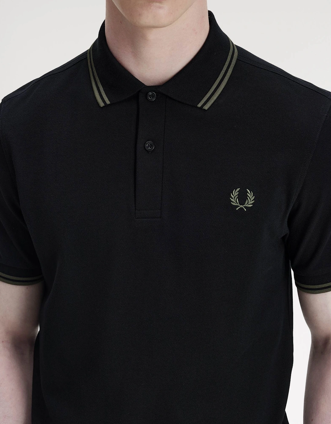 Mens Twin Tipped Signature Polo Shirt - Black/Field Green T44