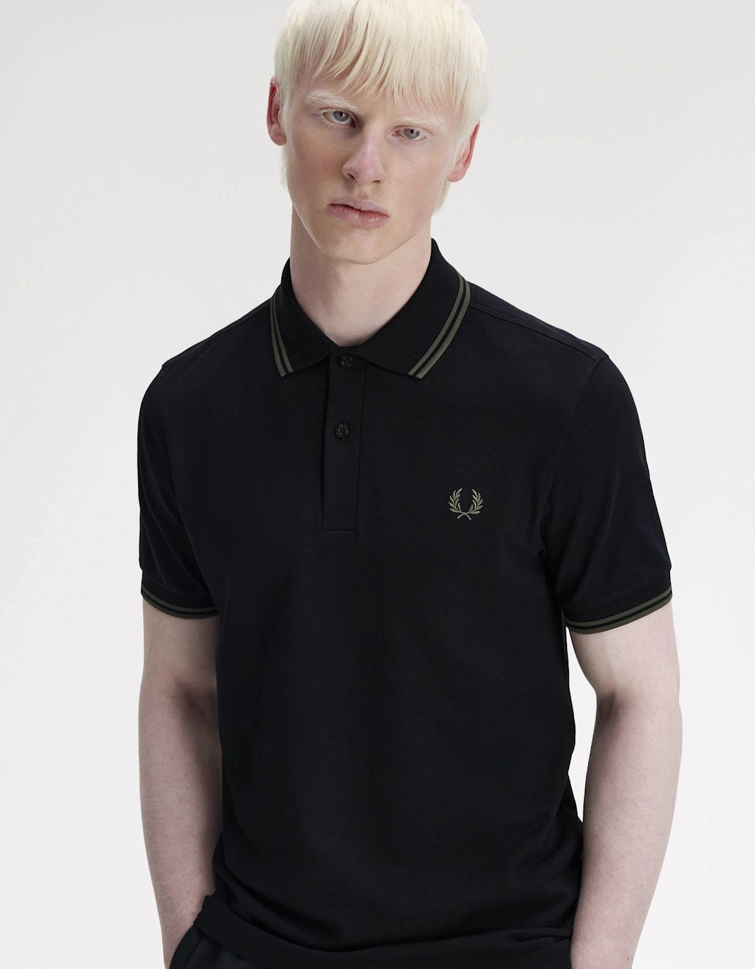 Mens Twin Tipped Signature Polo Shirt - Black/Field Green T44