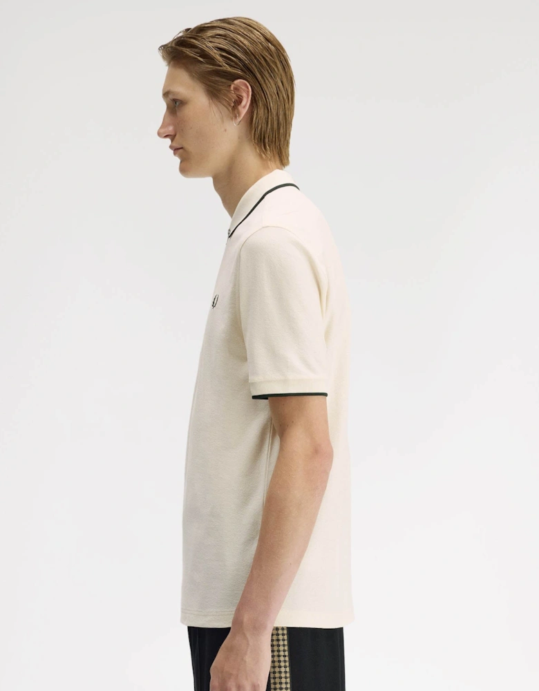Mens Crepe Pique Polo Shirt - Ecru 560