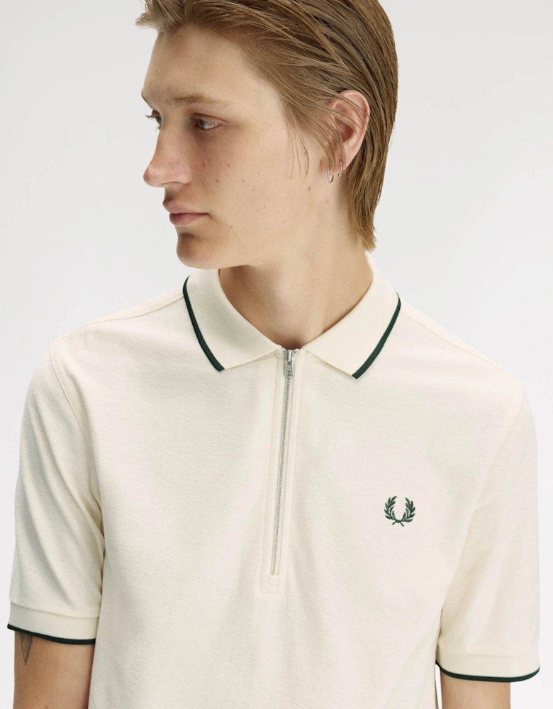 Mens Crepe Pique Polo Shirt - Ecru 560