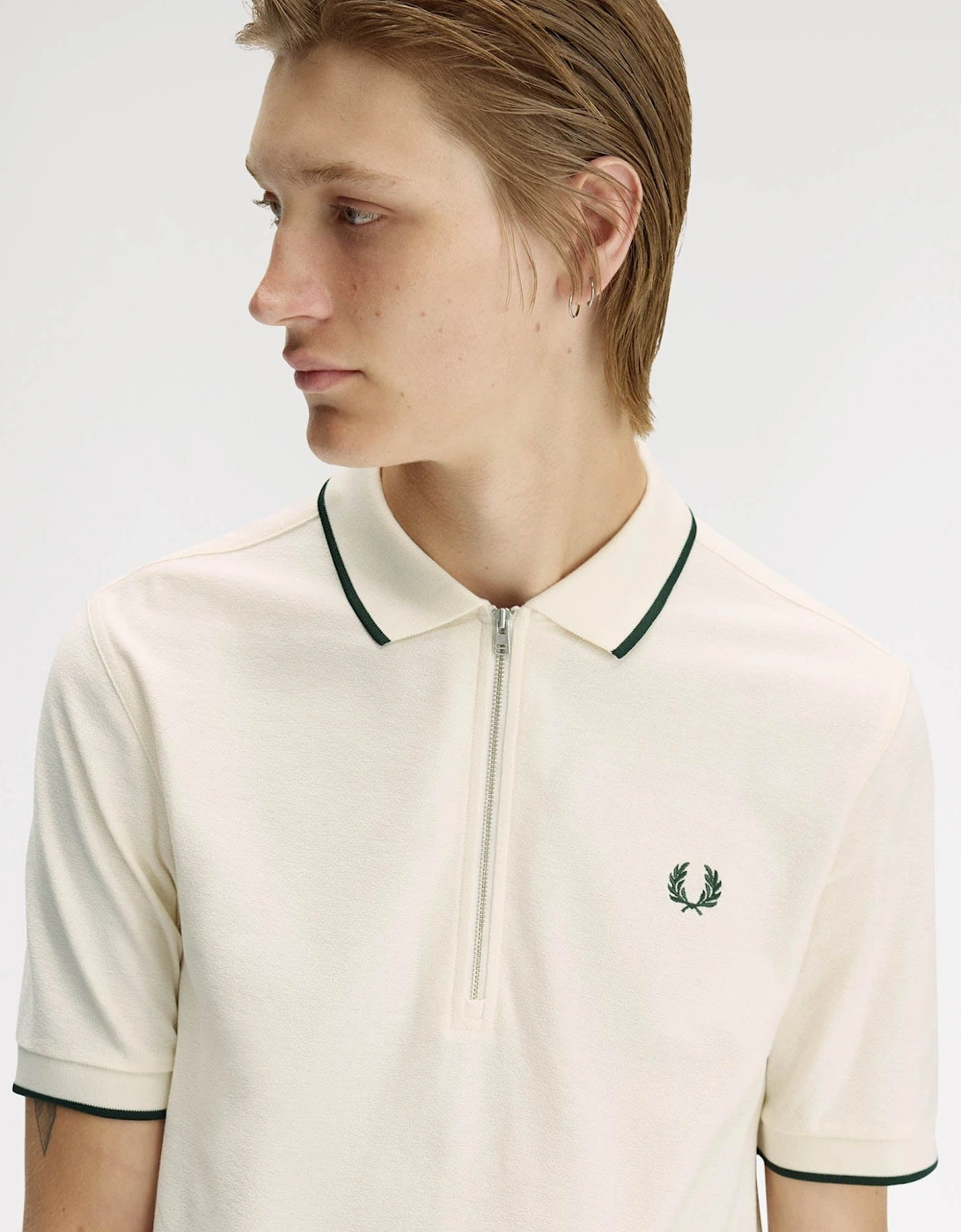 Mens Crepe Pique Polo Shirt - Ecru 560