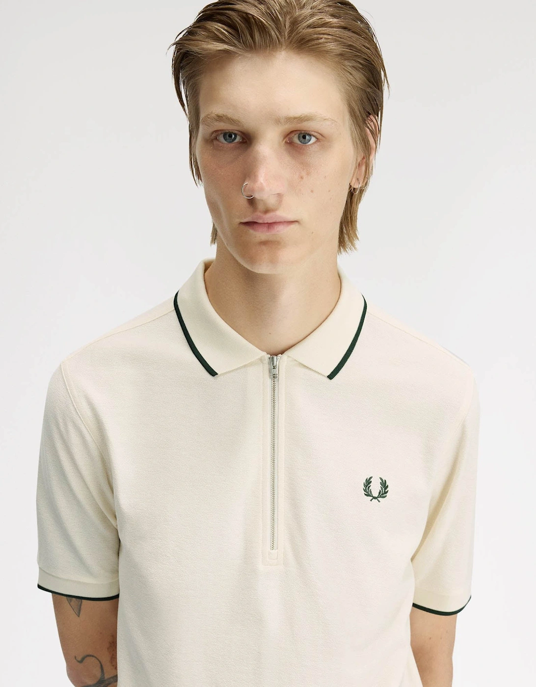 Mens Crepe Pique Polo Shirt - Ecru 560