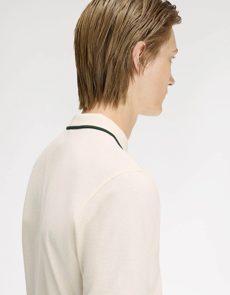 Mens Crepe Pique Polo Shirt - Ecru 560