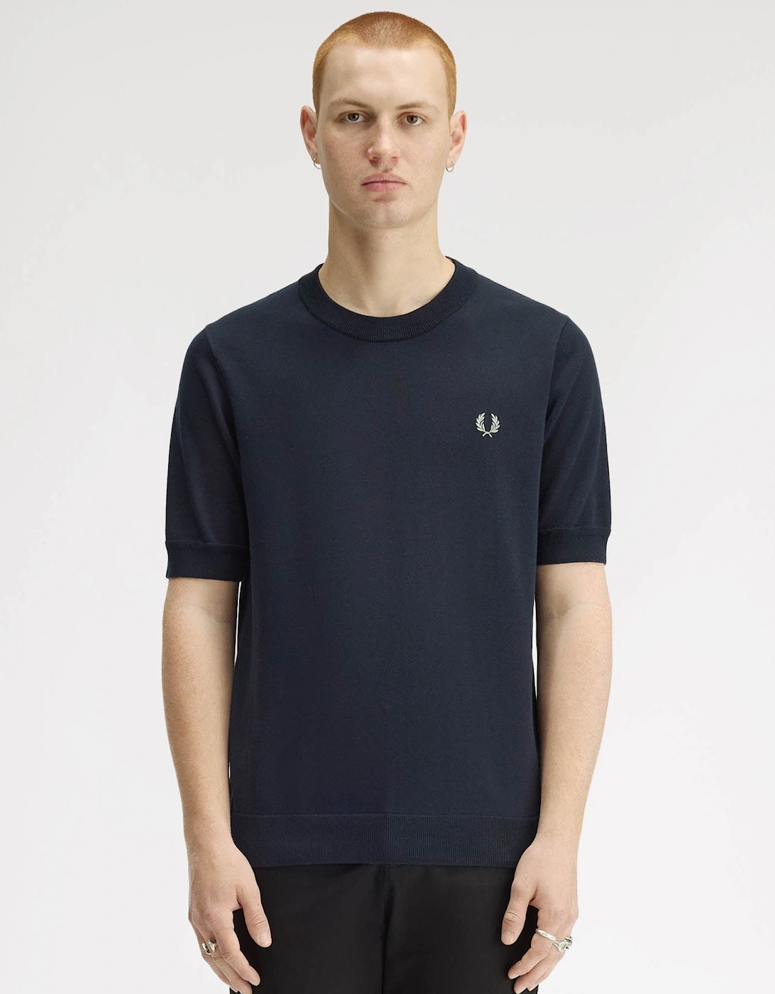 Fred Perry Men's Black Cotton Knitted T-Shirt - Navy 608 - Size: 40