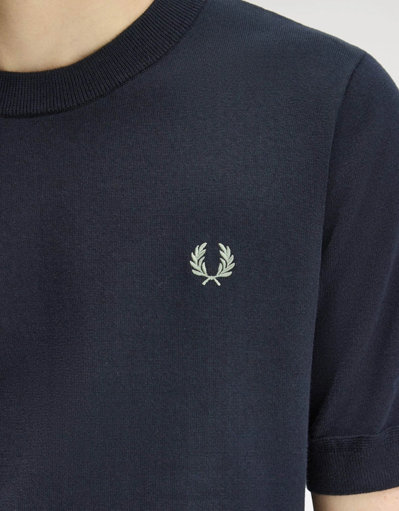 Mens Cotton Knitted T-Shirt - Navy 608