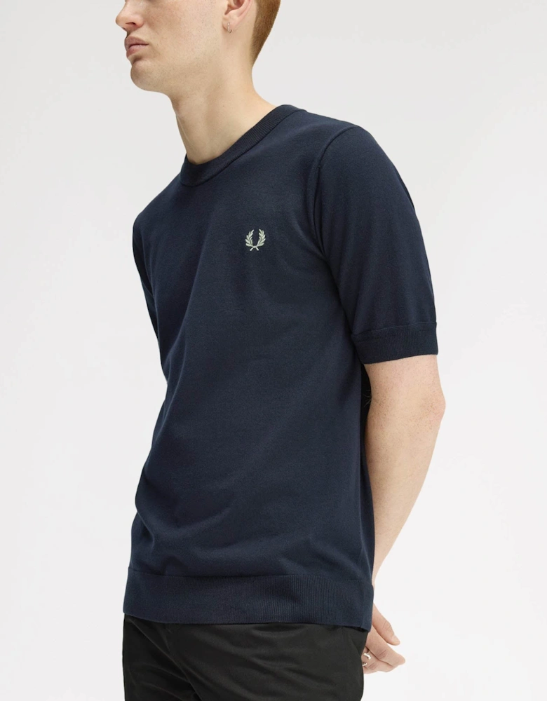 Mens Cotton Knitted T-Shirt - Navy 608