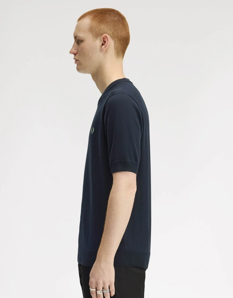 Mens Cotton Knitted T-Shirt - Navy 608
