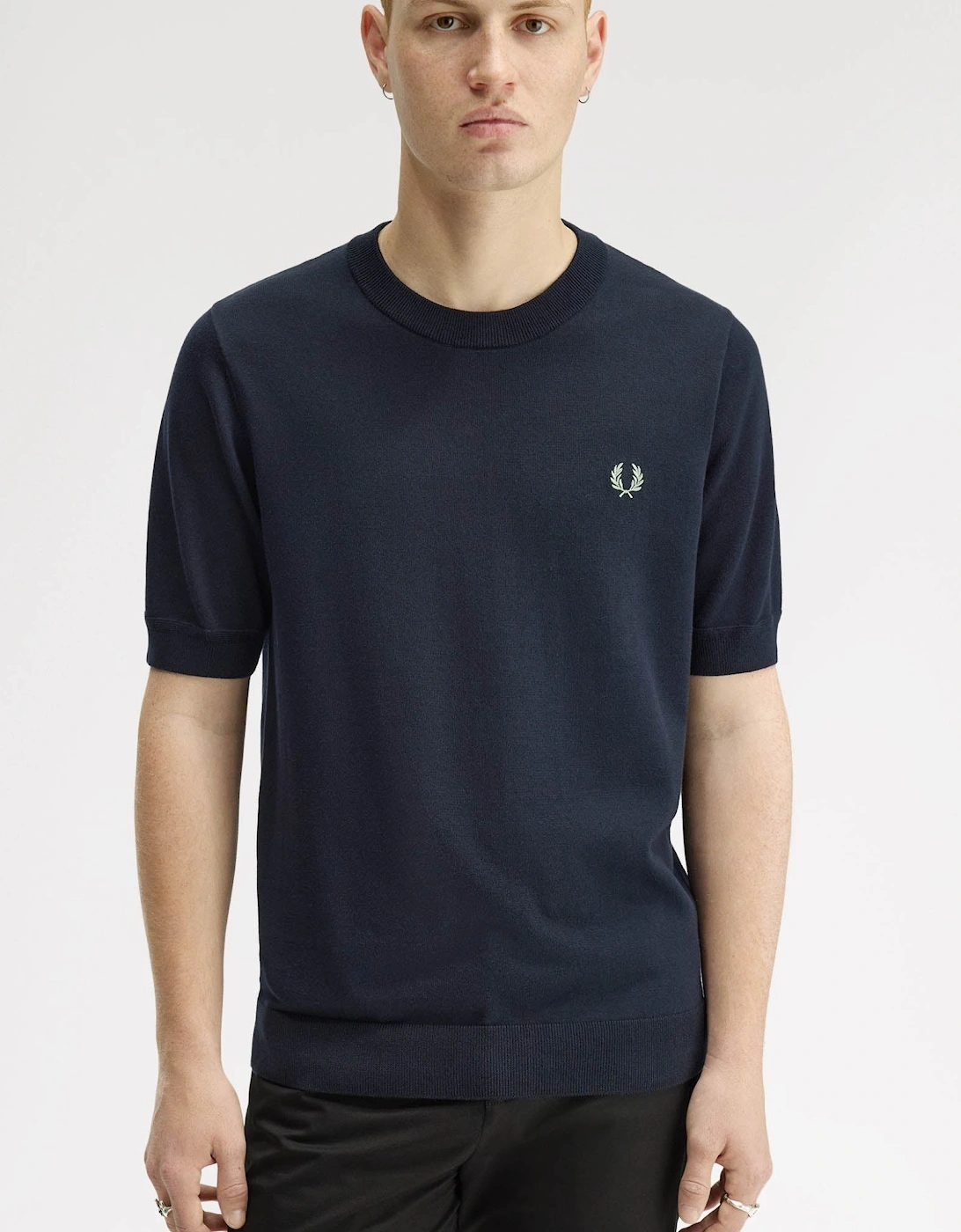 Mens Cotton Knitted T-Shirt - Navy 608