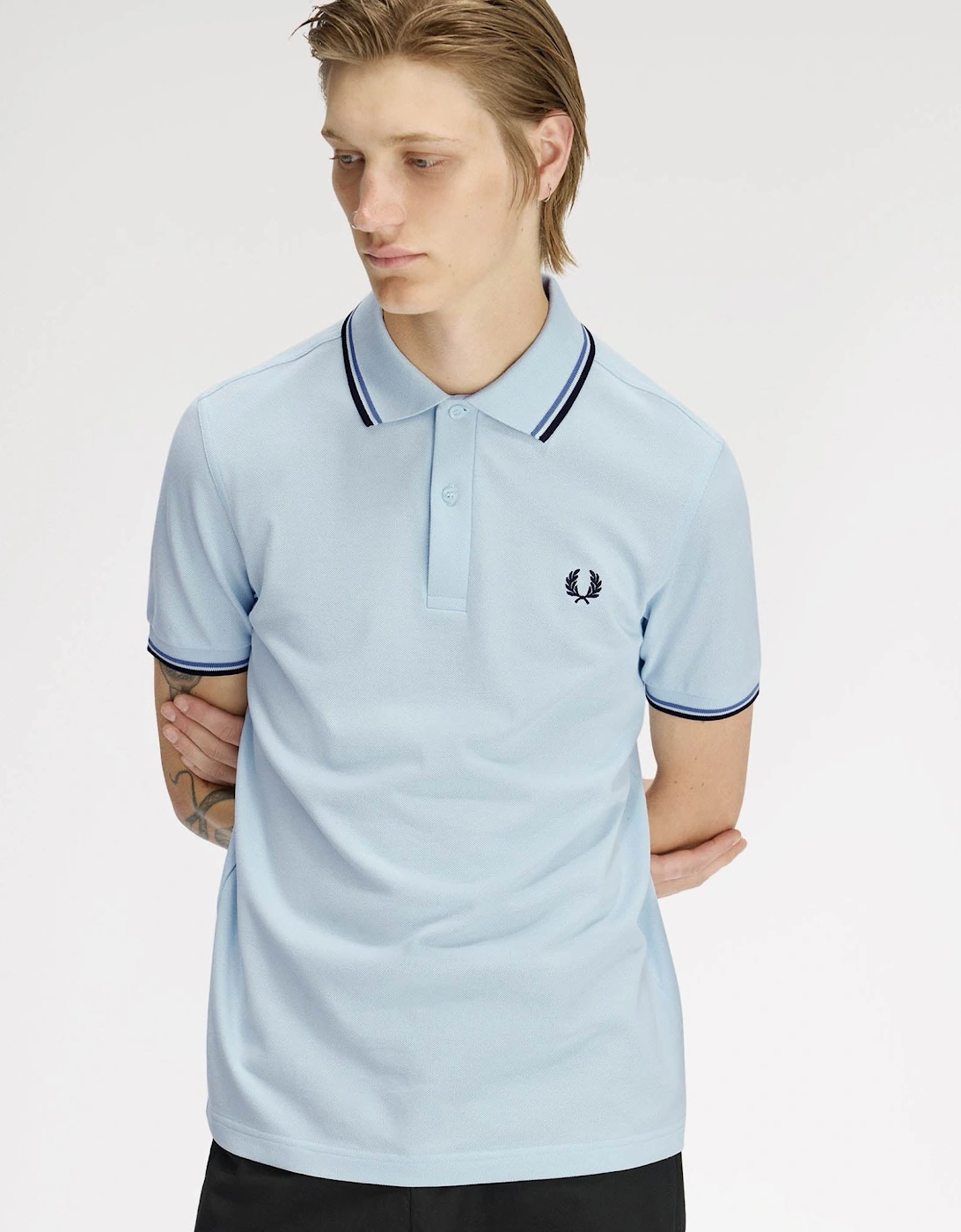 Mens Twin Tipped Signature Polo Shirt - Light Ice/Ace Blue/Navy 96A