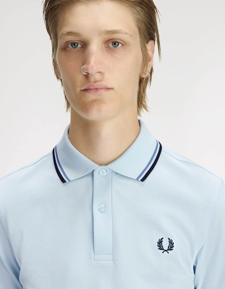 Mens Twin Tipped Signature Polo Shirt - Light Ice/Ace Blue/Navy 96A