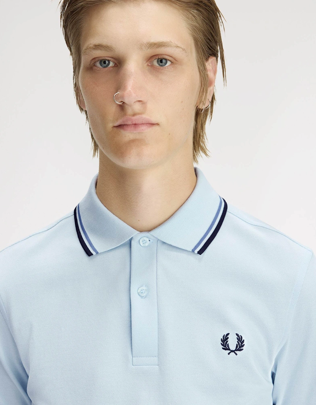 Mens Twin Tipped Signature Polo Shirt - Light Ice/Ace Blue/Navy 96A