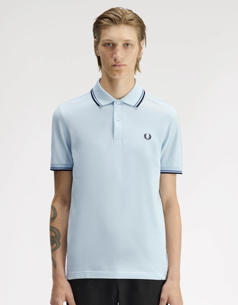 Mens Twin Tipped Signature Polo Shirt - Light Ice/Ace Blue/Navy 96A