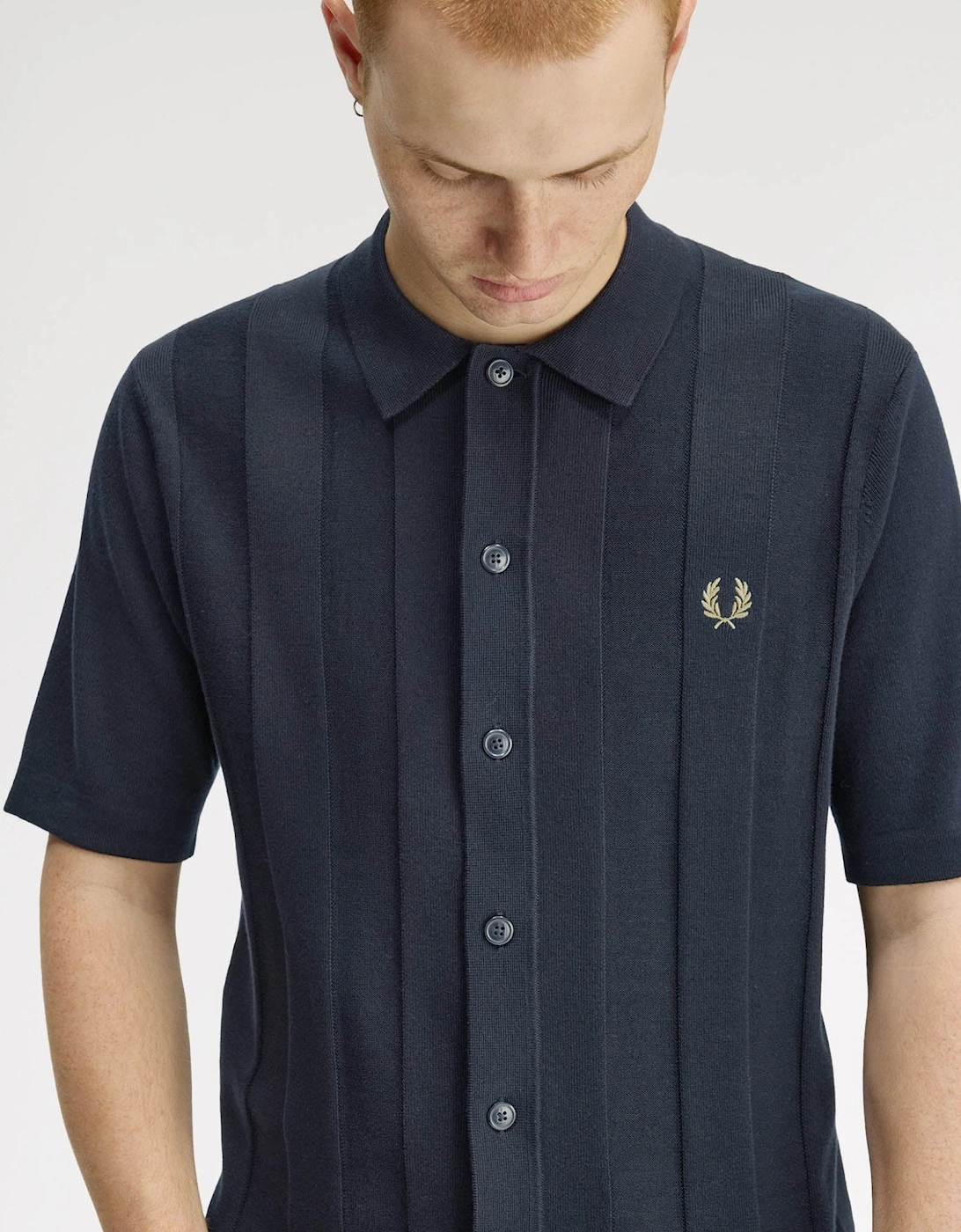 Mens Tonal Vertical Stripe Polo Shirt - Navy 608