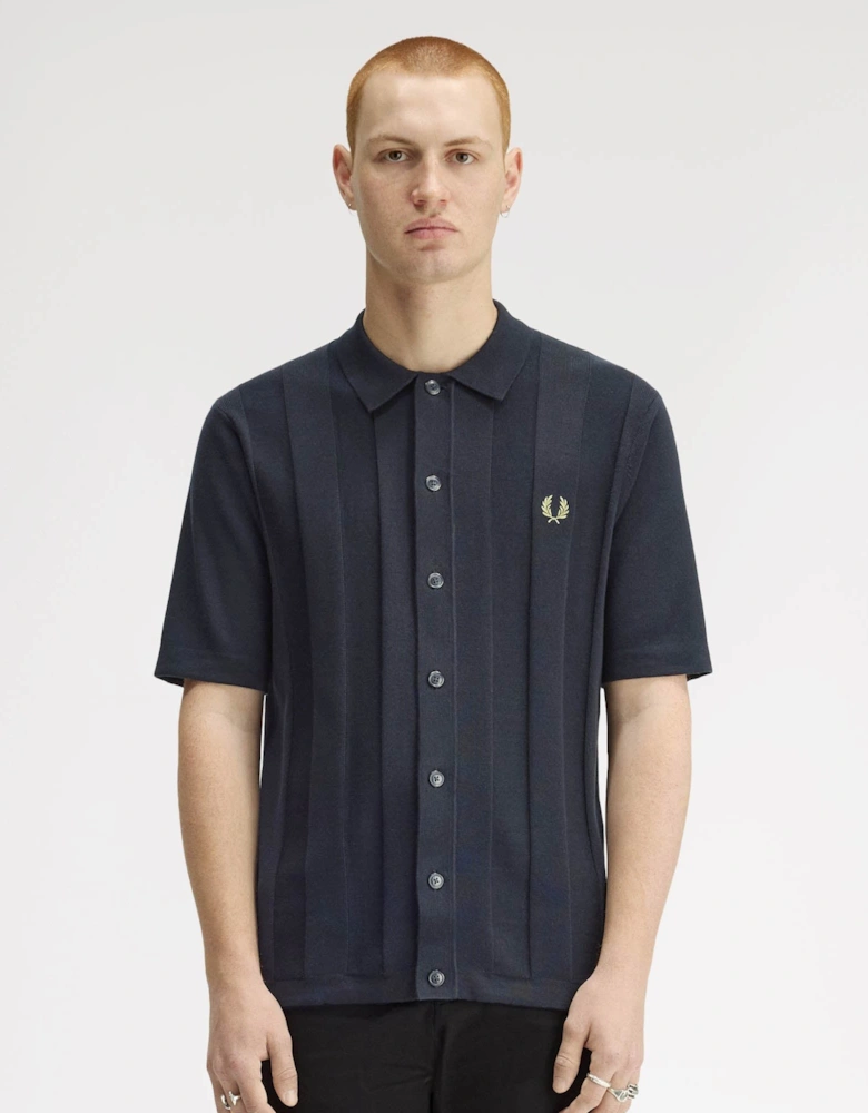 Mens Tonal Vertical Stripe Polo Shirt - Navy 608