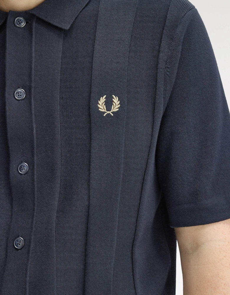 Mens Tonal Vertical Stripe Polo Shirt - Navy 608