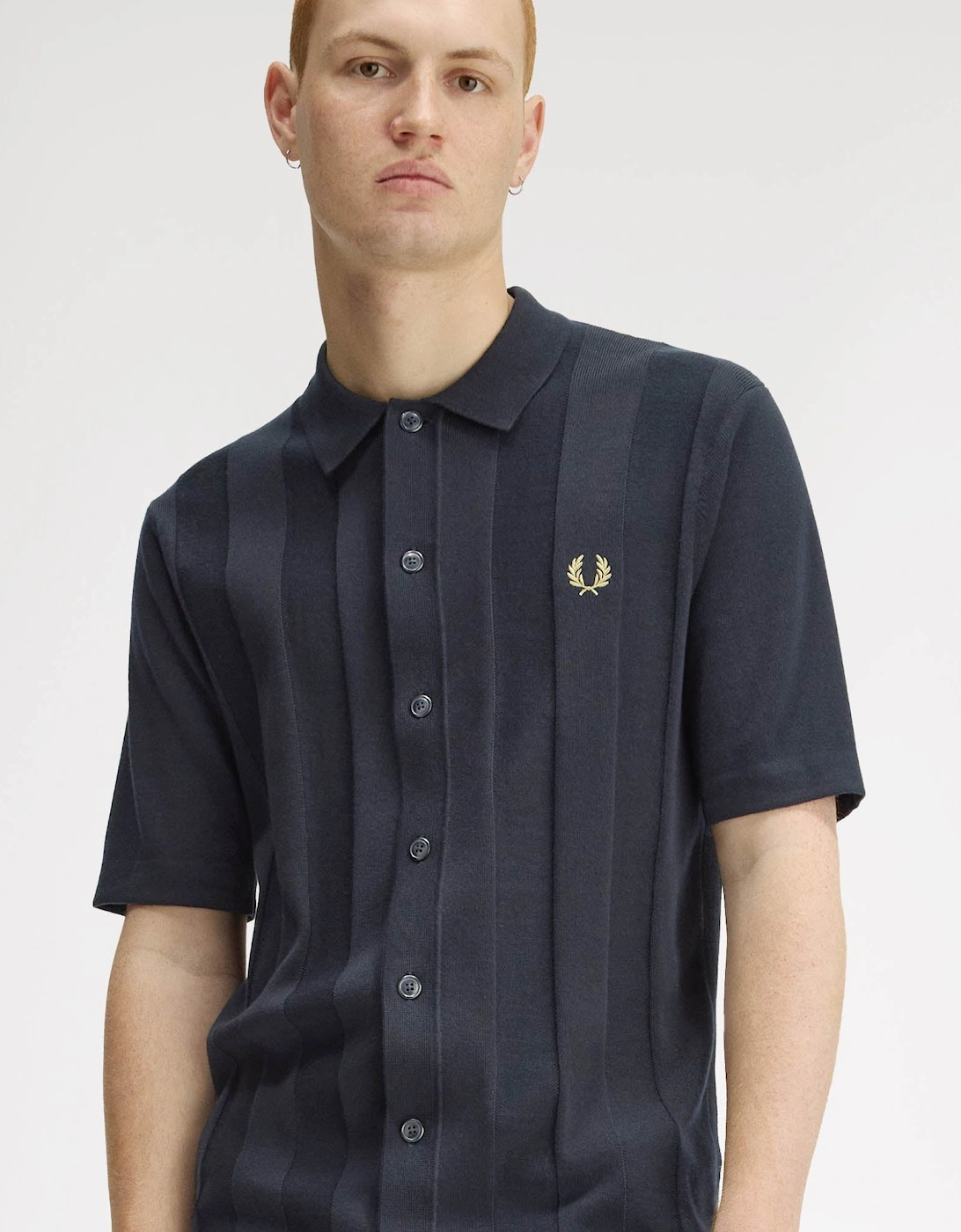 Mens Tonal Vertical Stripe Polo Shirt - Navy 608