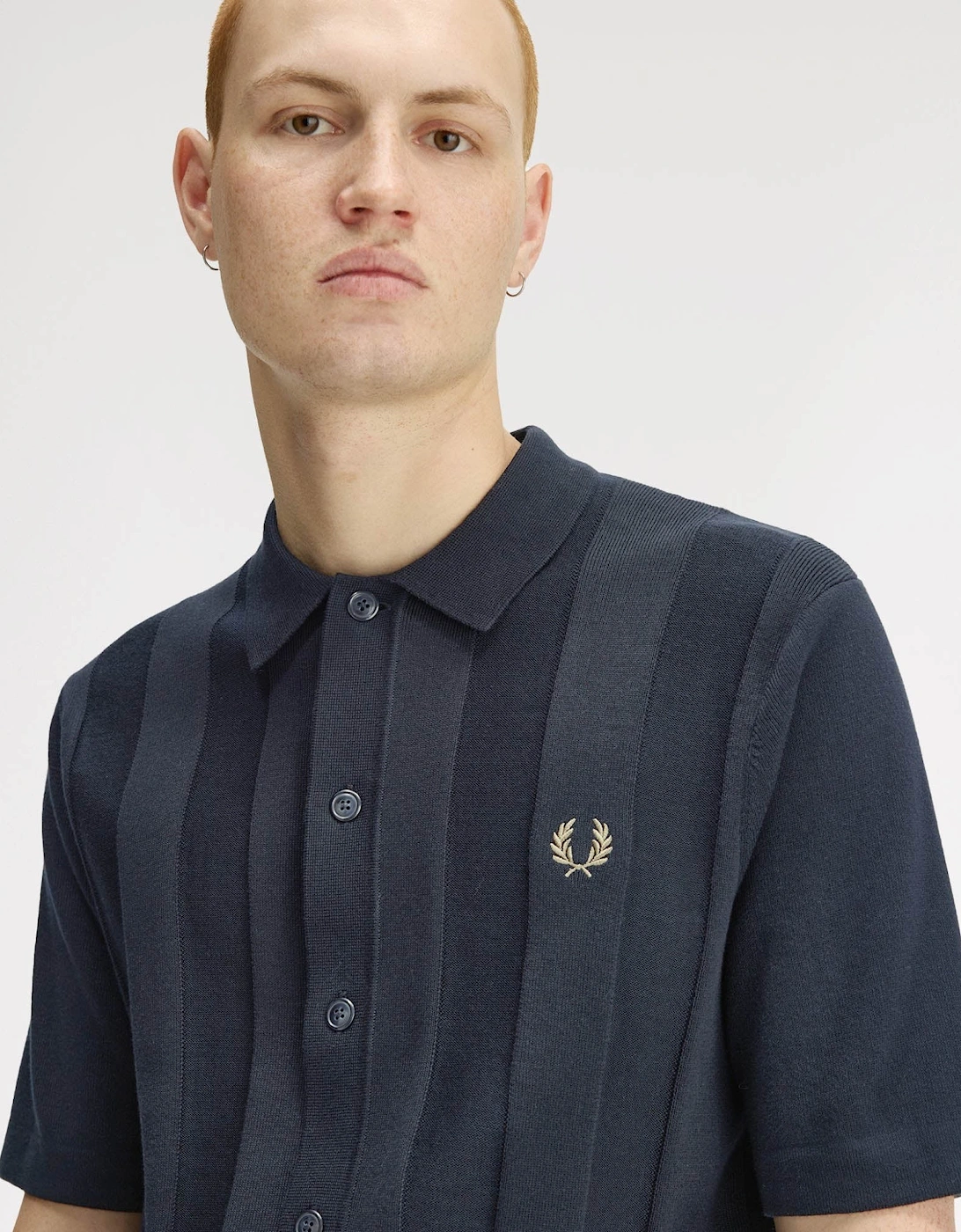 Mens Tonal Vertical Stripe Polo Shirt - Navy 608