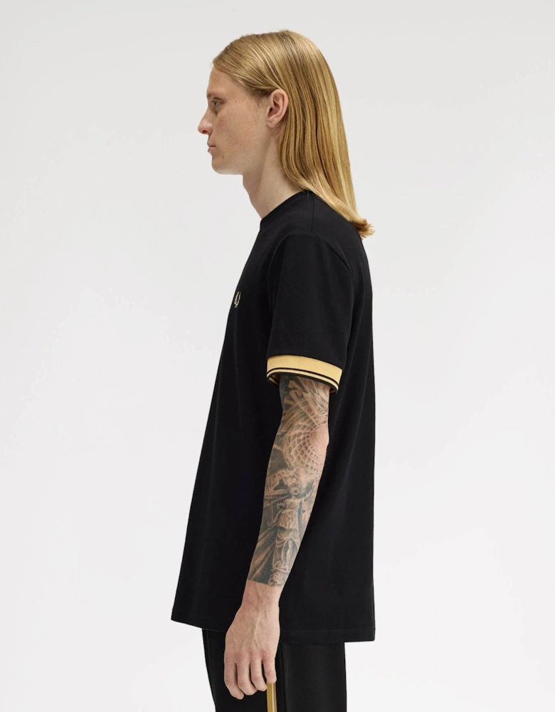Mens Twin Tipped Cuff T-Shirt - Black/Champagne 90A