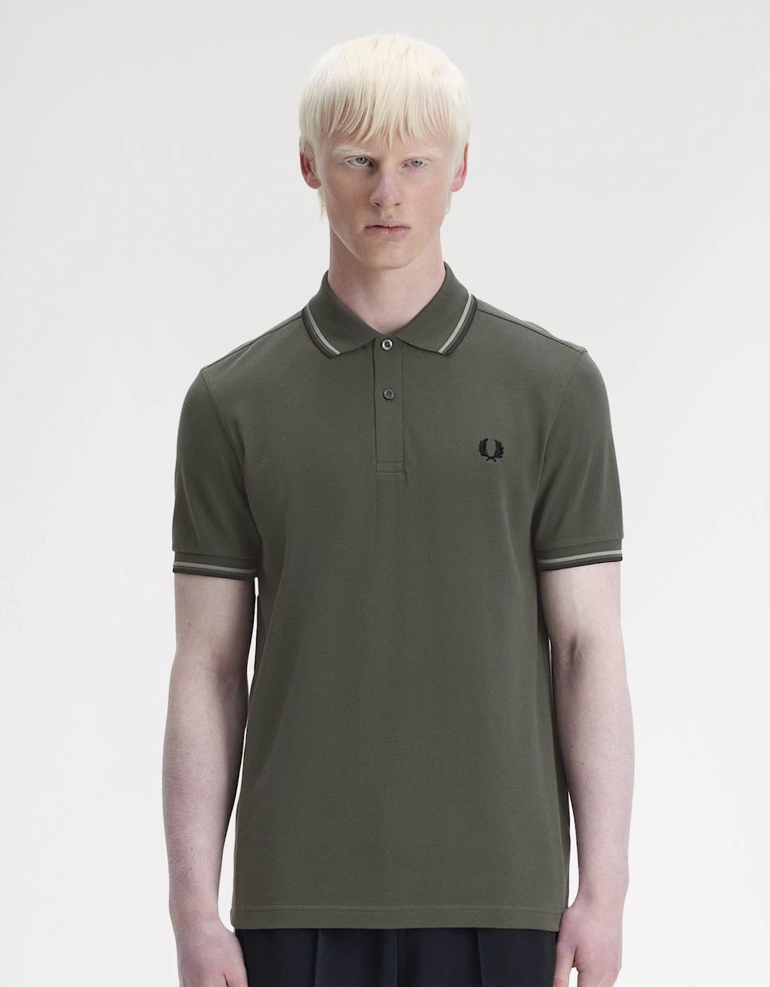 Fred Perry Men's Tan Twin Tipped Signature Polo Shirt - Field Green/Seagrass/Black 04B  38 M