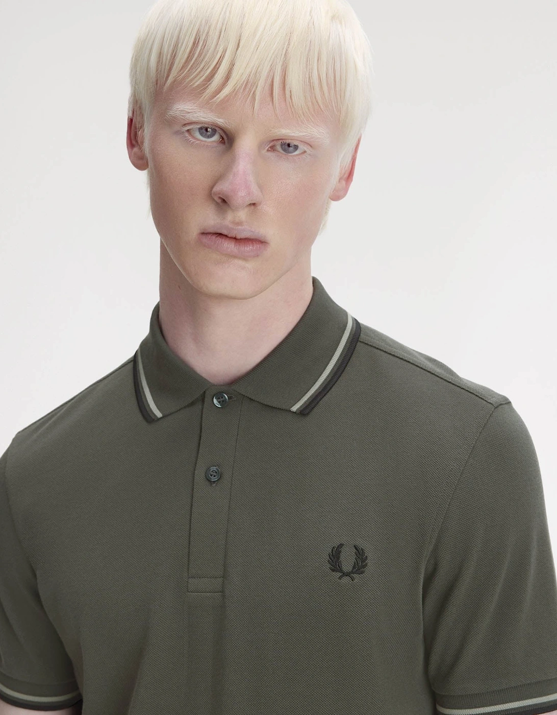 Mens Twin Tipped Signature Polo Shirt - Field Green/Seagrass/Black 04B