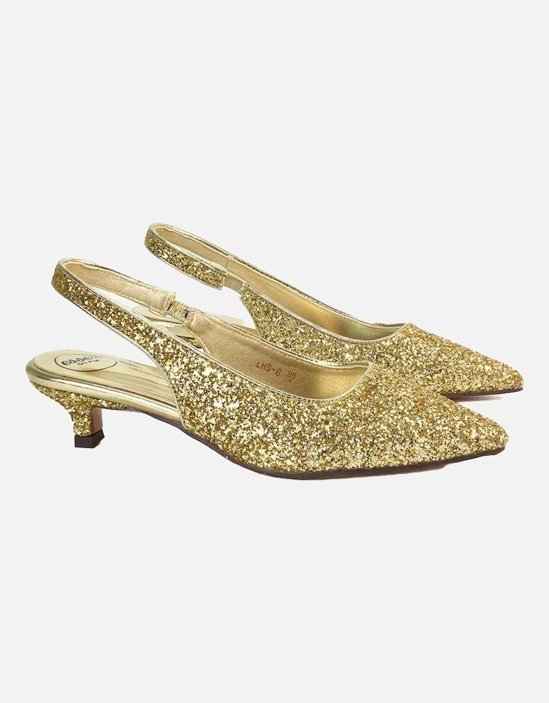 Womens/Ladies Gerri Glitter Sling Back Kitten Heel Court Pumps