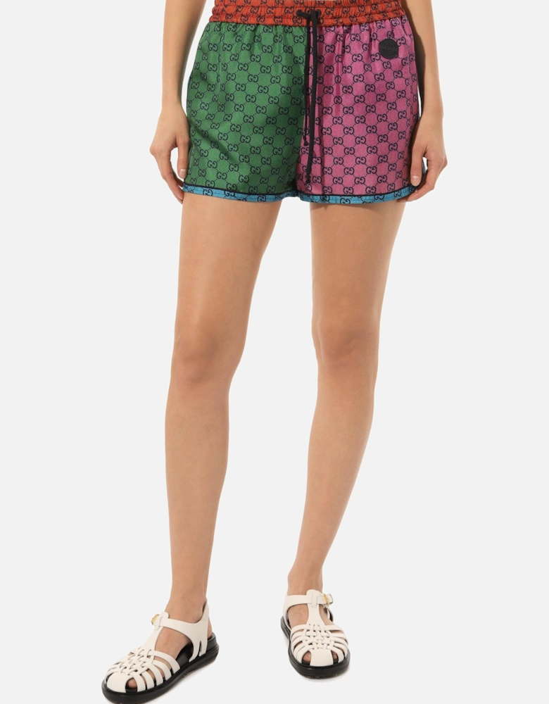 GG MONOGRAM MULTI COLOURED SILK SHORTS