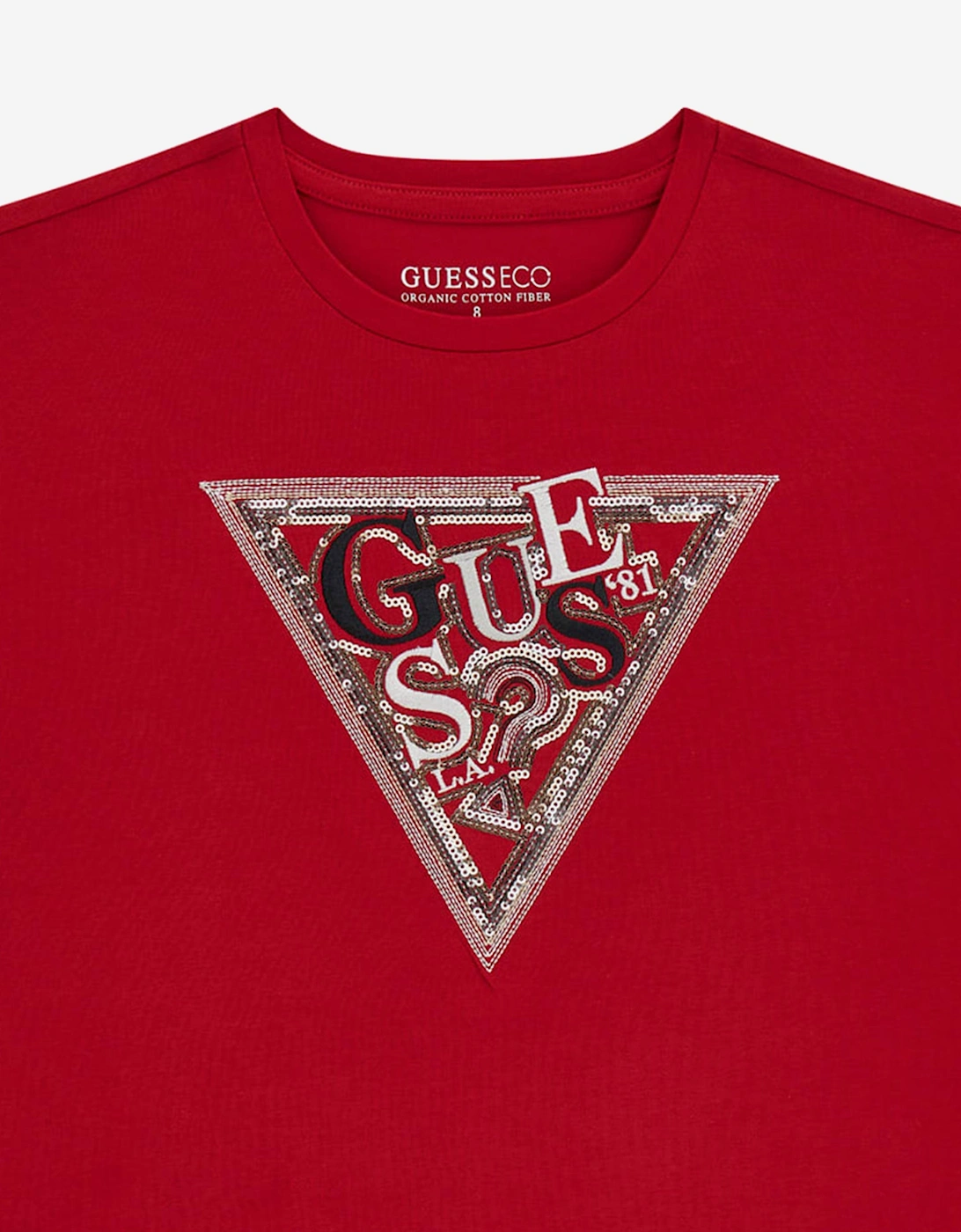Girls Sequin Logo T-Shirt in Red