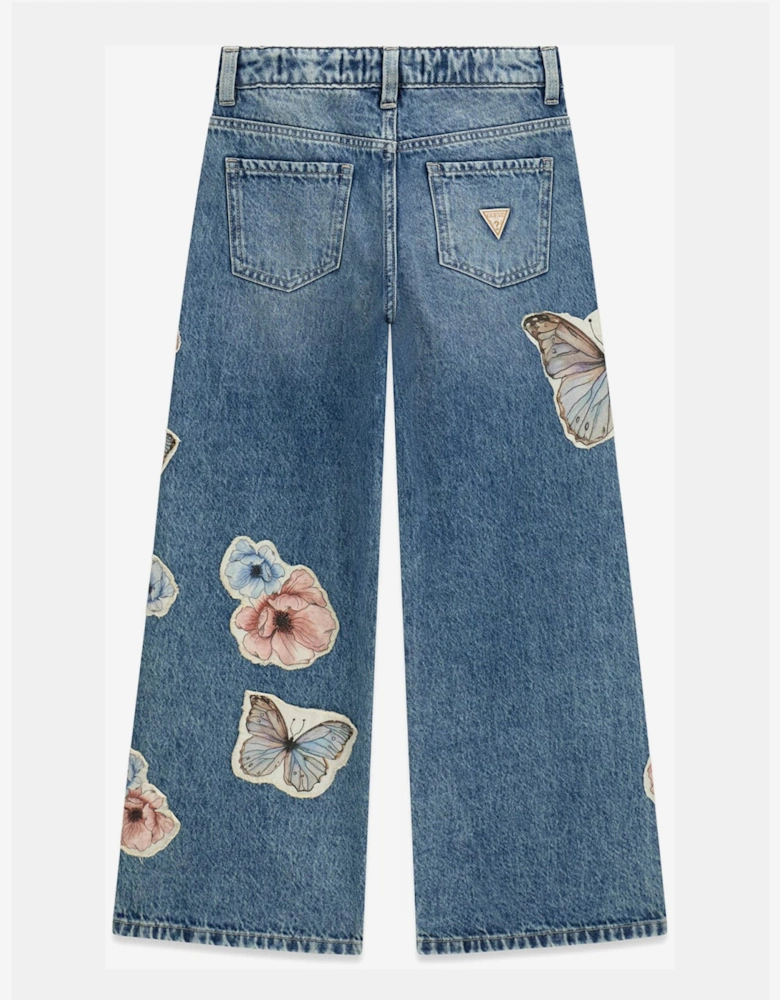 Girls Flower and Butterfly Relaxed Jeans in Blue