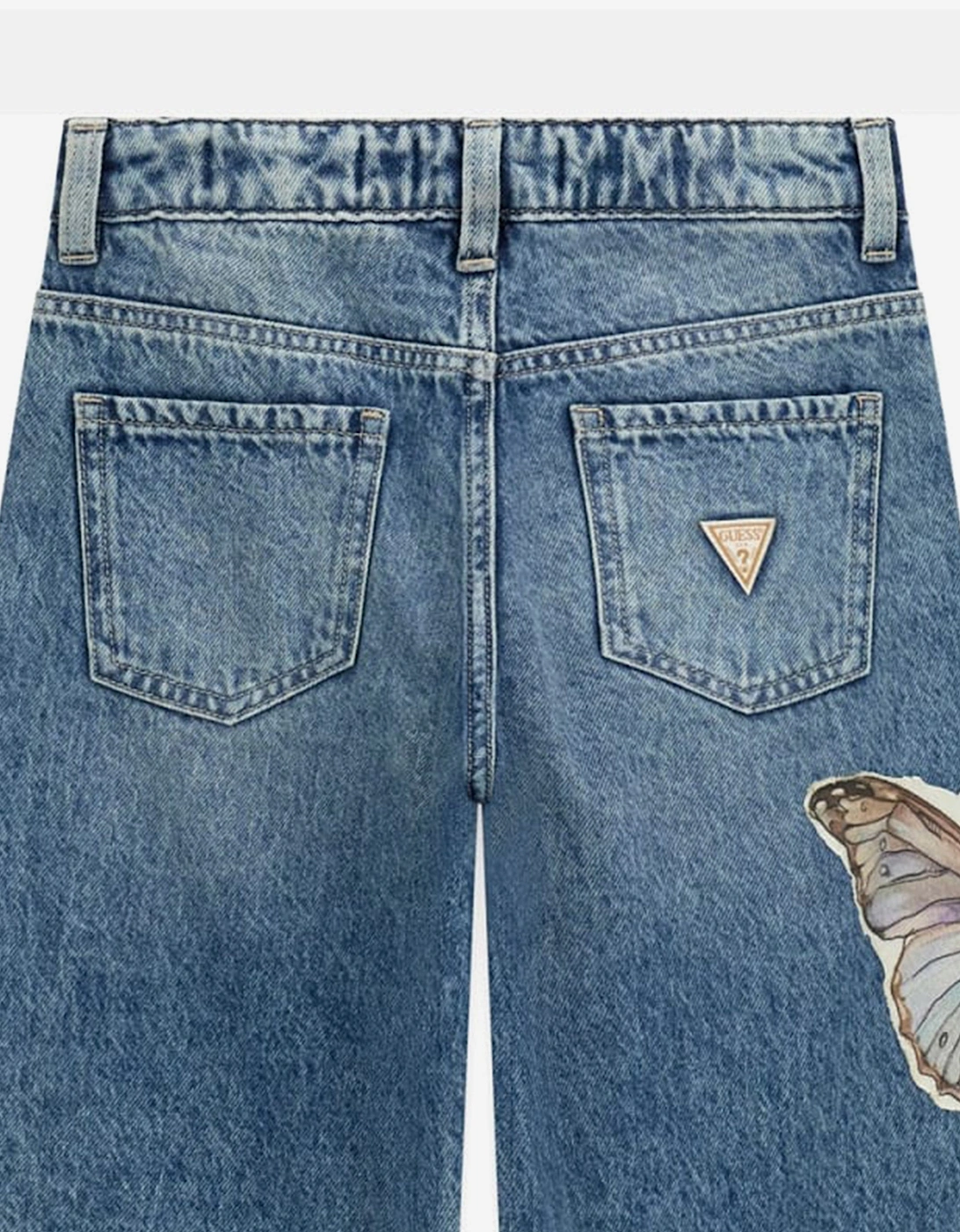 Girls Flower and Butterfly Relaxed Jeans in Blue