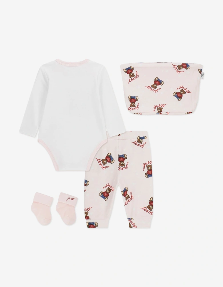 Baby Girls Teddy Bear Bodysuit Set in Pink