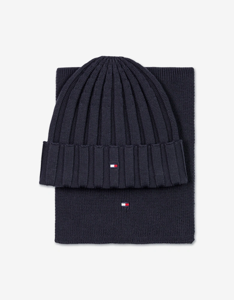 Kids Small Flag Beanie & Scarf Set in Navy
