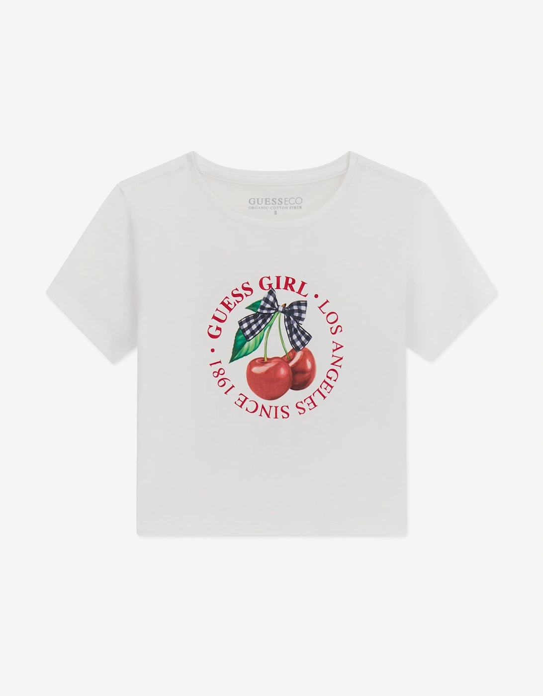 Guess Girls White 'S Cropped Cherry T-Shirt In - Size: 14 Years Kids