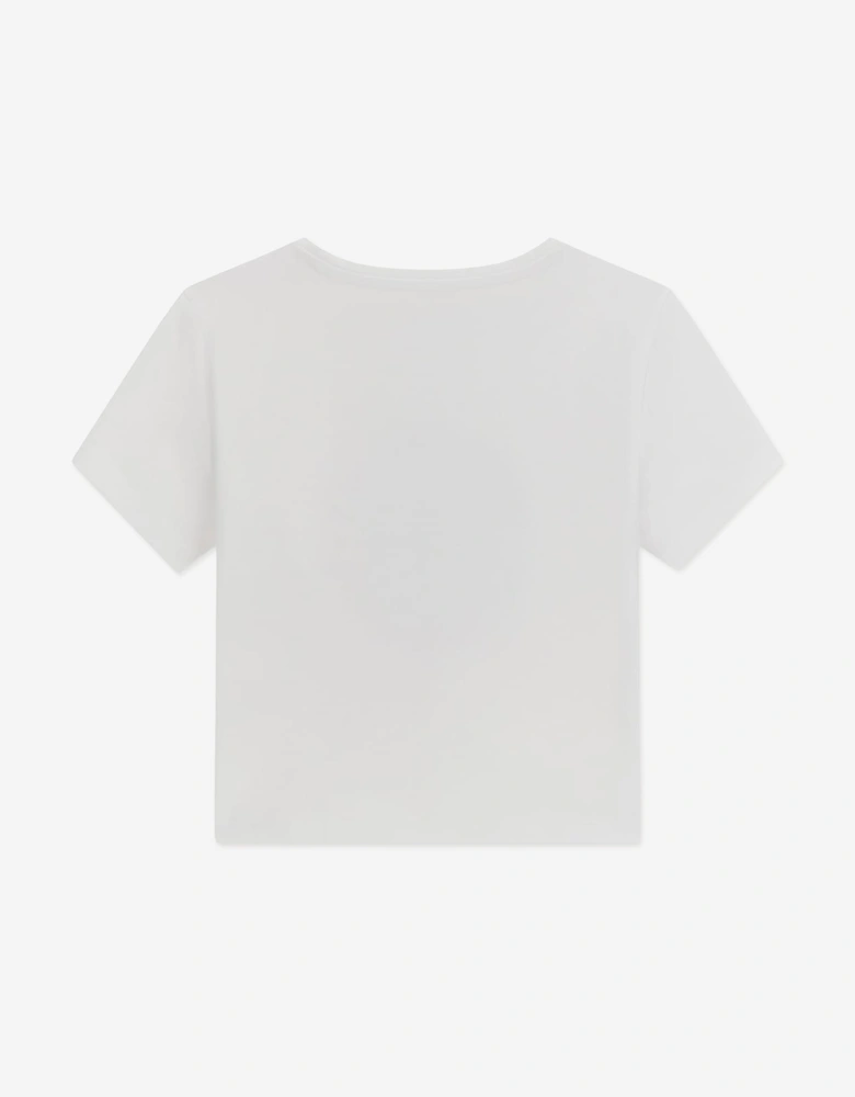 Girls Cropped Cherry T-Shirt in White