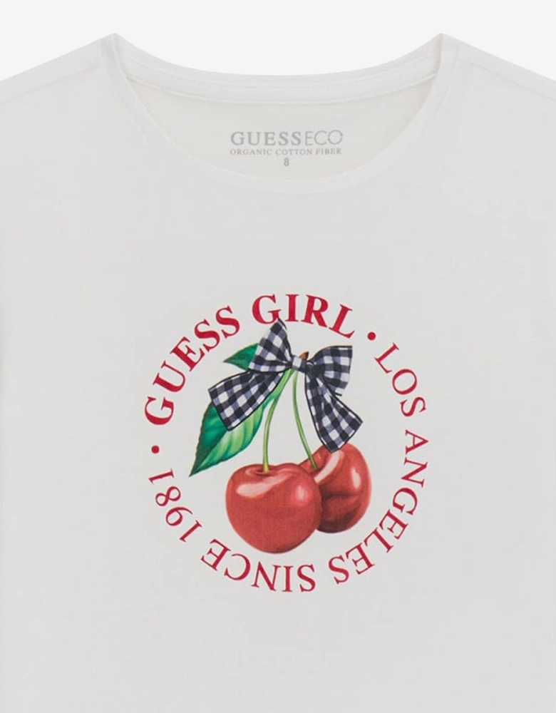 Girls Cropped Cherry T-Shirt in White