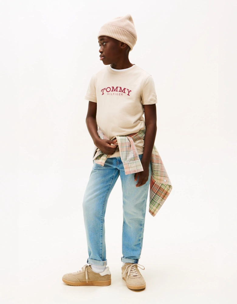 Boys Monotype Print Graphic T-Shirt in Beige