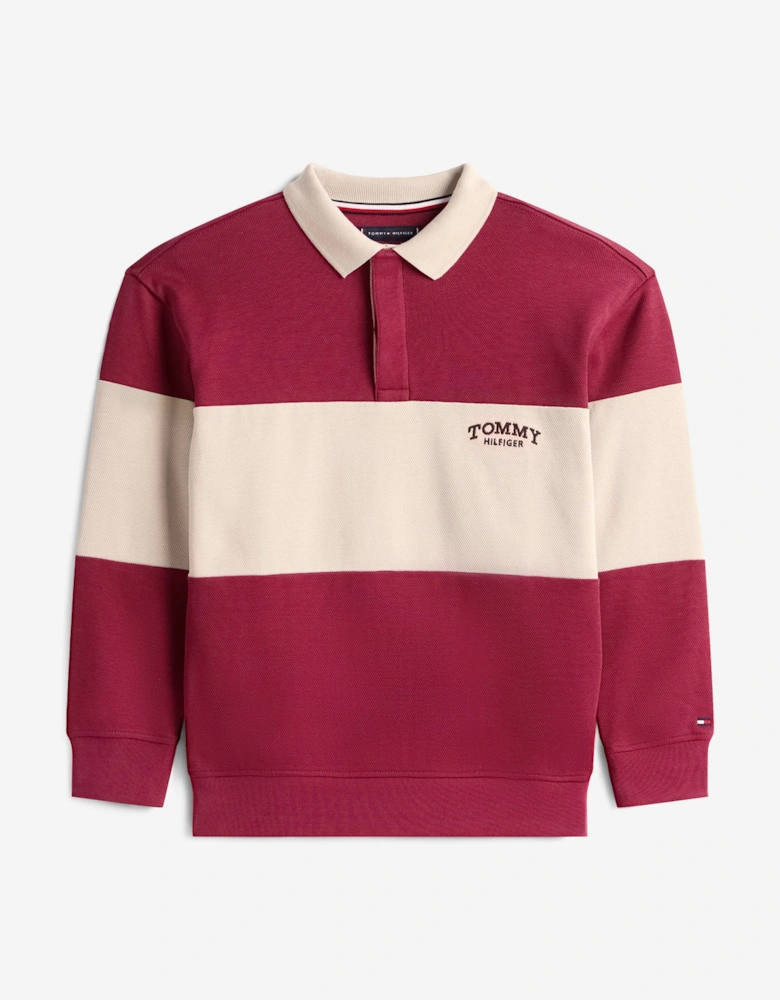 Boys Colourblock Long Sleeve Polo Shirt in Red