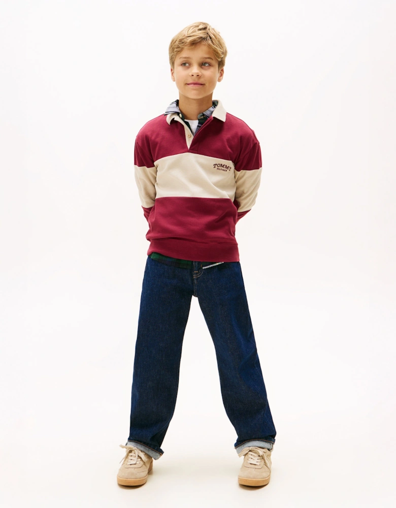 Boys Colourblock Long Sleeve Polo Shirt in Red