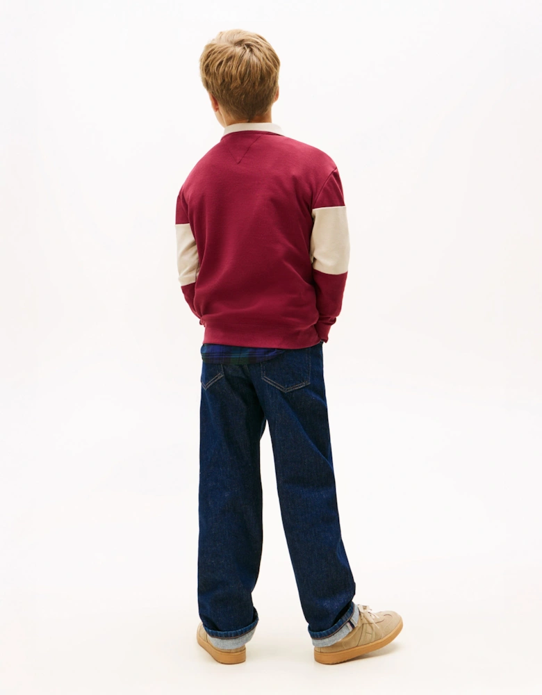 Boys Colourblock Long Sleeve Polo Shirt in Red