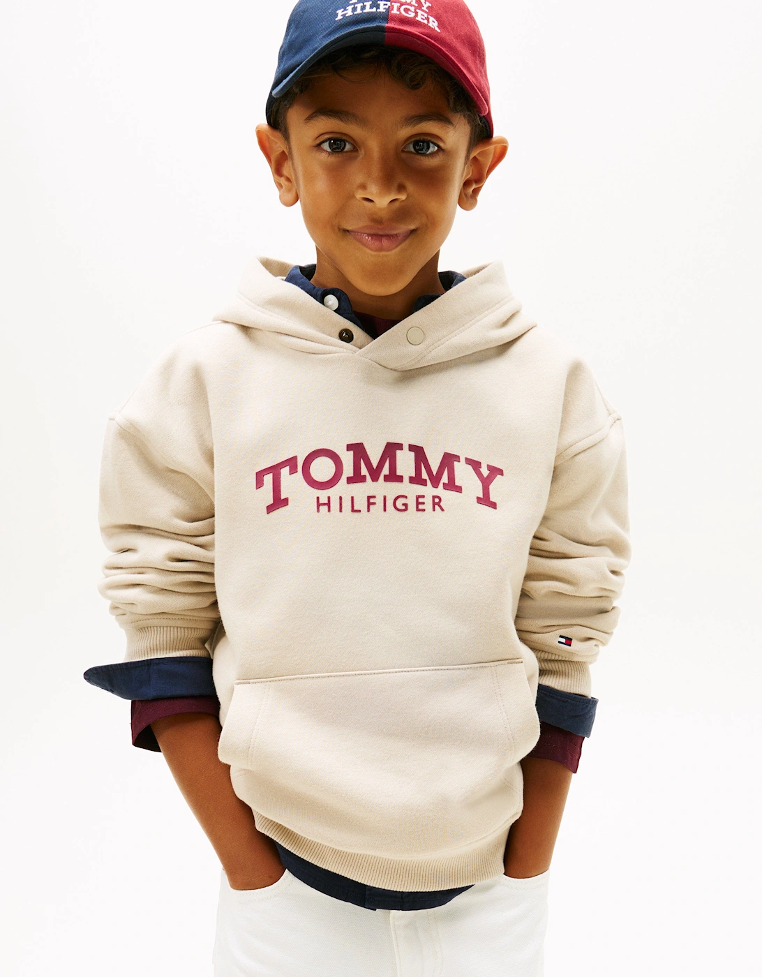 Boys Monotype Print Hoodie in Beige