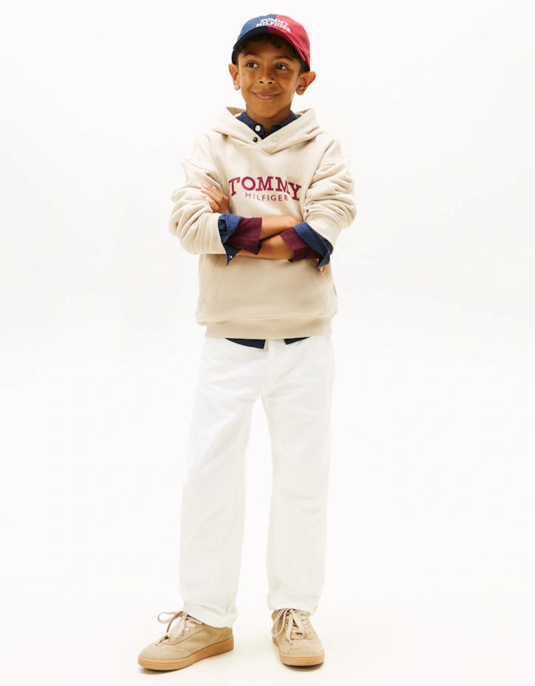 Boys Monotype Print Hoodie in Beige