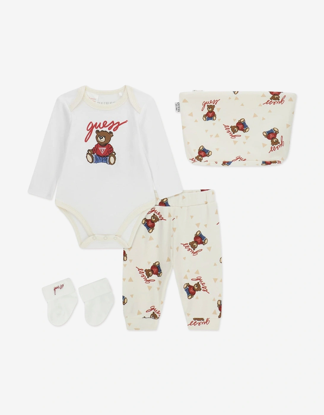 Guess Girls Multi Baby 'S Baby Teddy Bear Bodysuit Set In Ivory - Size: 12-18 Months/9-12 Months Kids