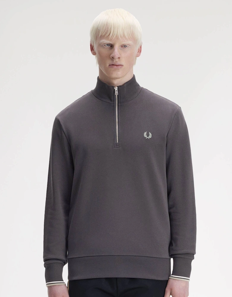 Mens Half Zip Sweatshirt - Anchor Grey/Ecru/Seagrass 87A