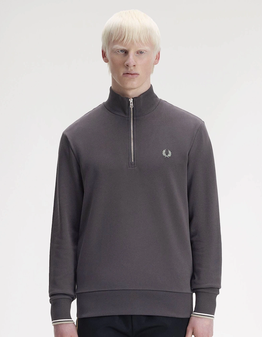 Mens Half Zip Sweatshirt - Anchor Grey/Ecru/Seagrass 87A, 8 of 7