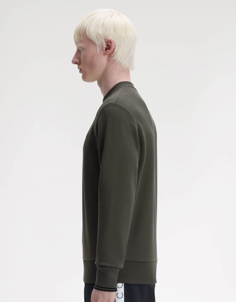 Mens Crew Neck Sweatshirt - Field Green/Black U70