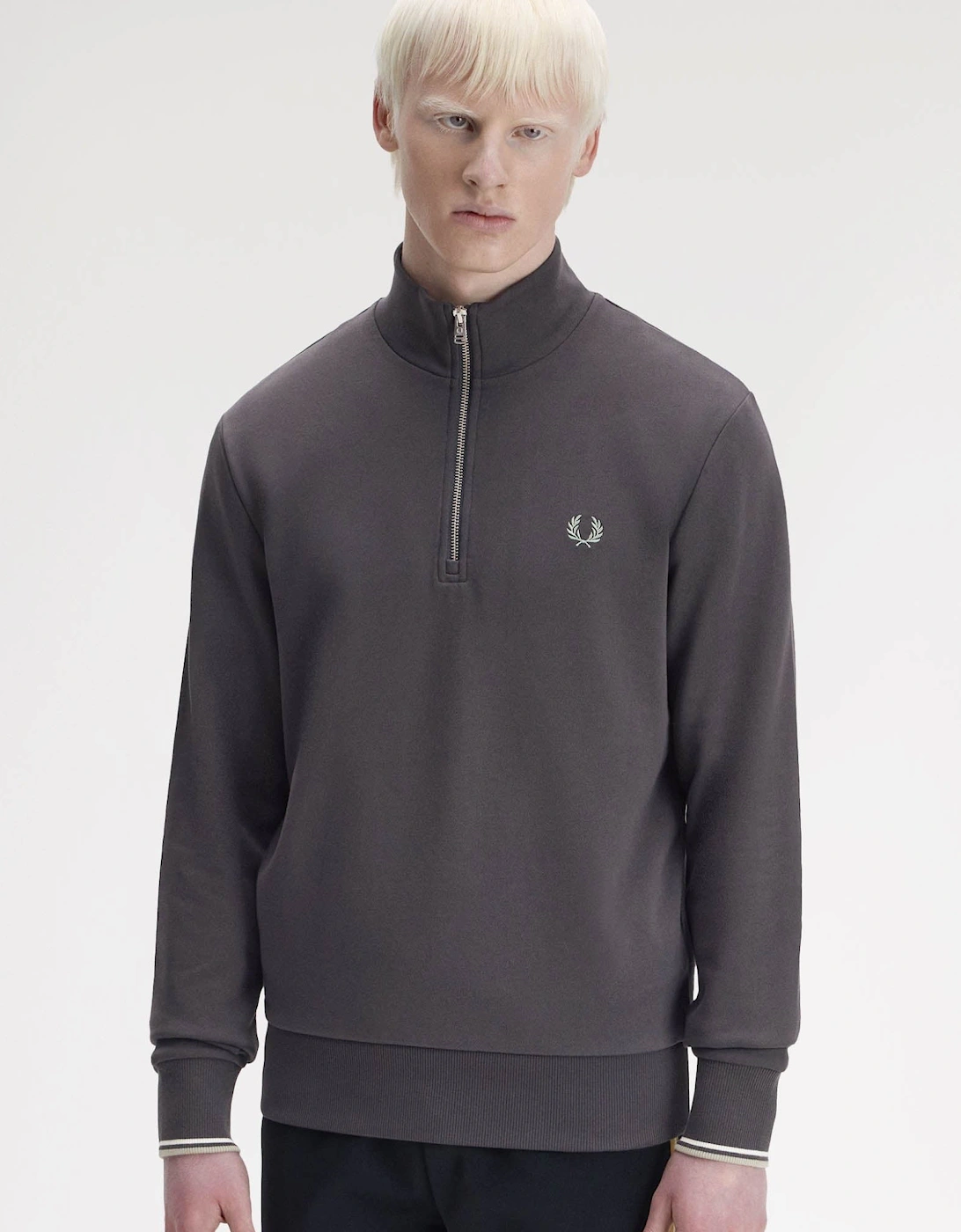 Mens Half Zip Sweatshirt - Anchor Grey/Ecru/Seagrass 87A