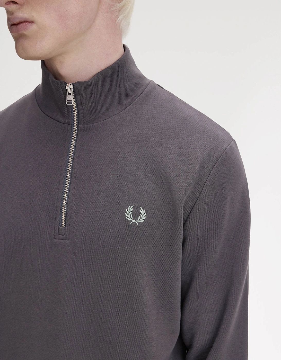 Mens Half Zip Sweatshirt - Anchor Grey/Ecru/Seagrass 87A