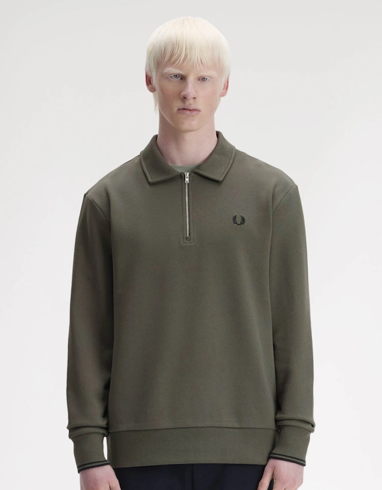 Mens Half Zip Collared Sweatshirt - Field Green 148