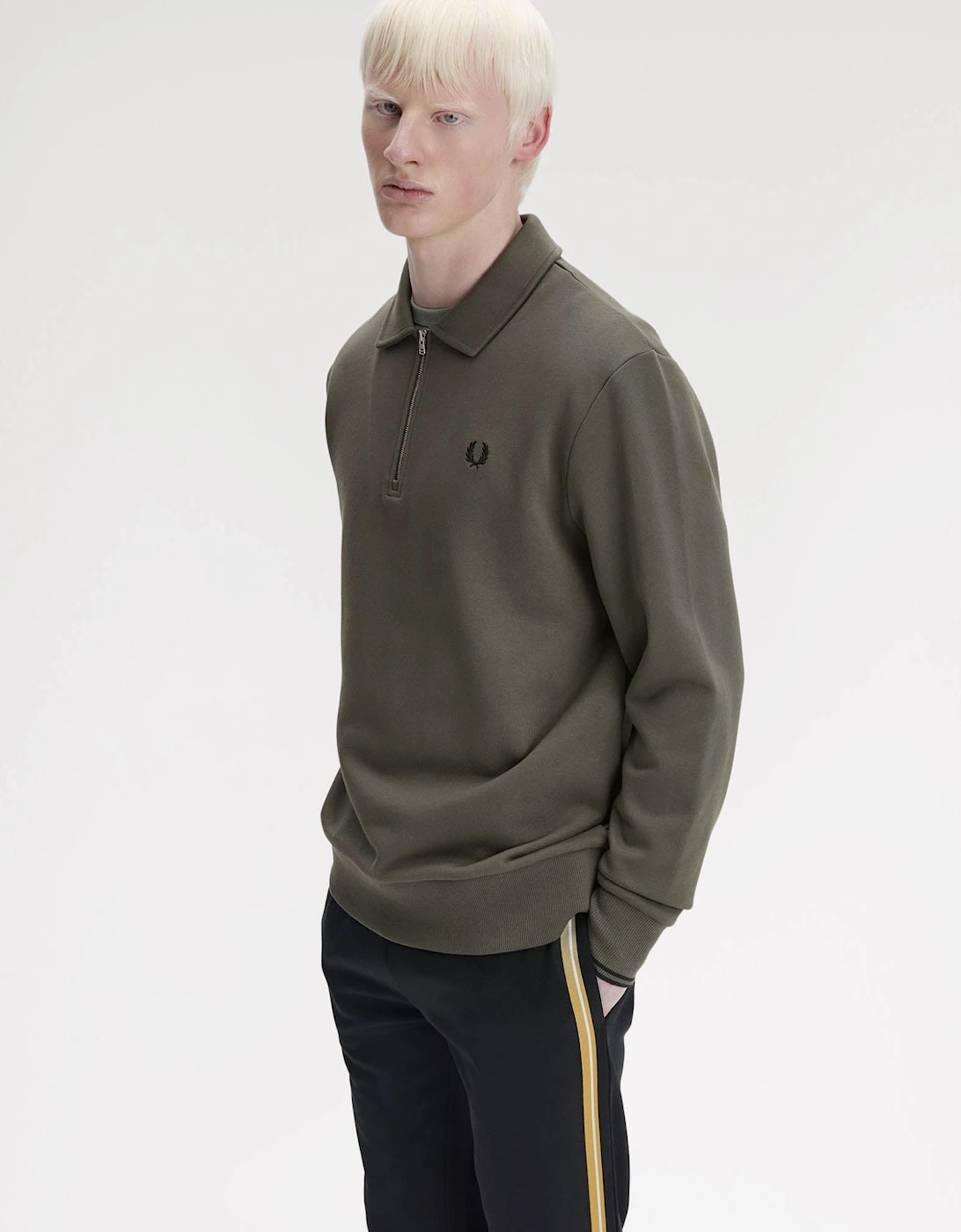 Mens Half Zip Collared Sweatshirt - Field Green 148