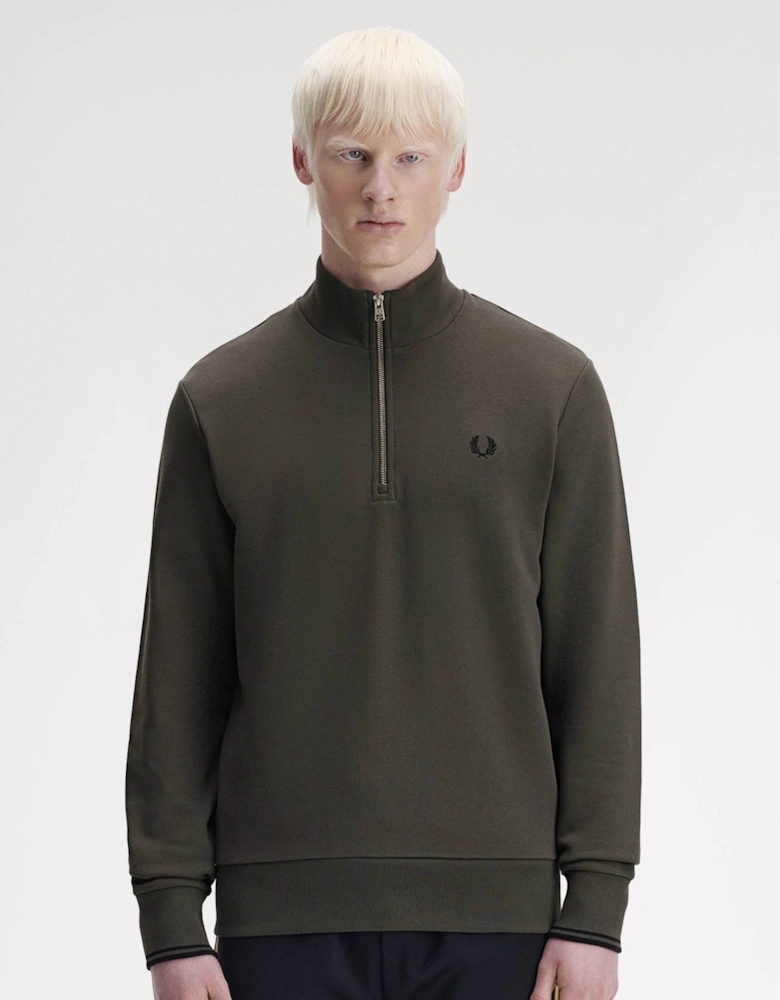 Mens Half Zip Sweatshirt - Field Green/Black U70